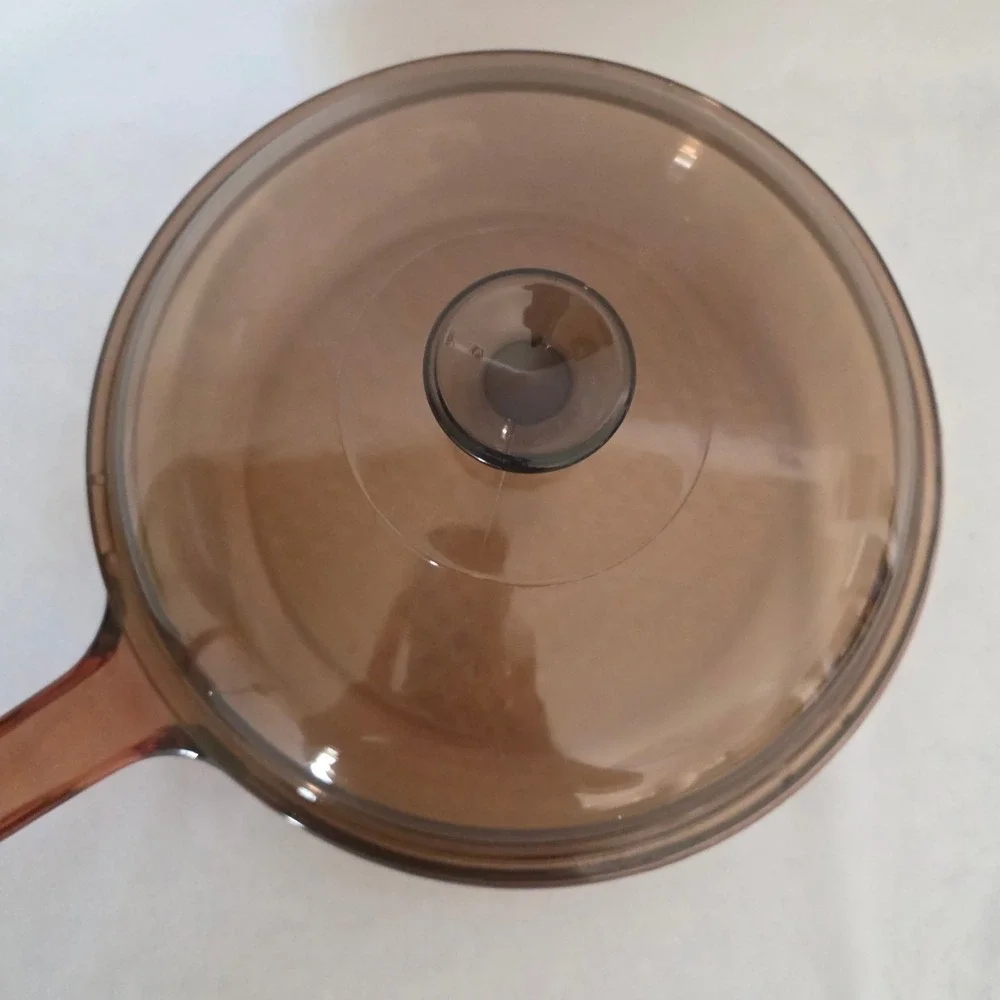 Vision Corning Amber Glass Skillet with Lid Vintage 10 Inch NWOT France